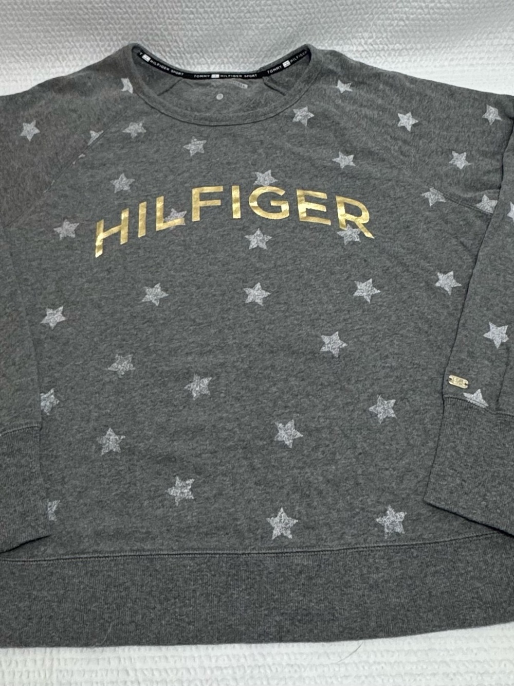 Tommy Hilfiger women  Gray Star-Print Sweatshirt with Gold Logo